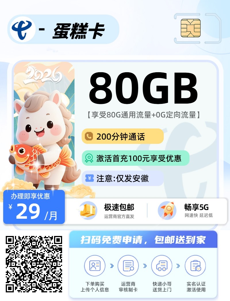 2026年(最新)安徽流量卡推荐高性价比，联通移动电信广电卡，每日更新，免费申请