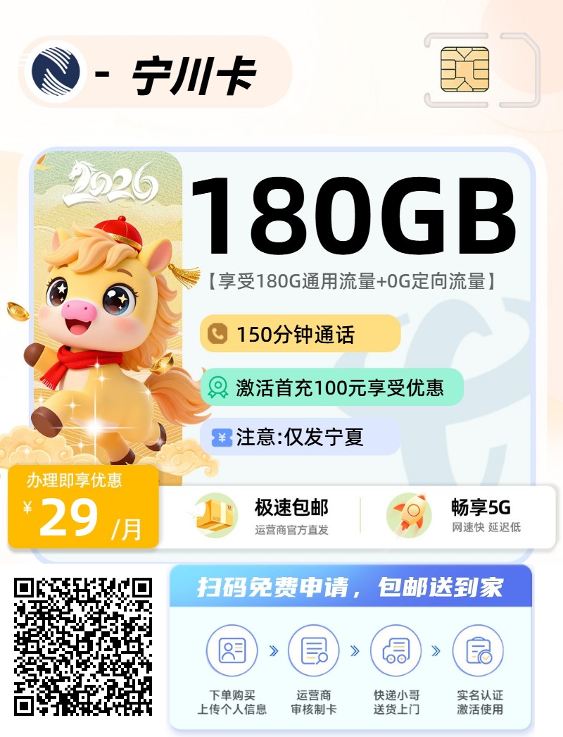 2026年(最新)宁夏流量卡推荐高性价比，联通移动电信广电卡，每日更新，免费申请
