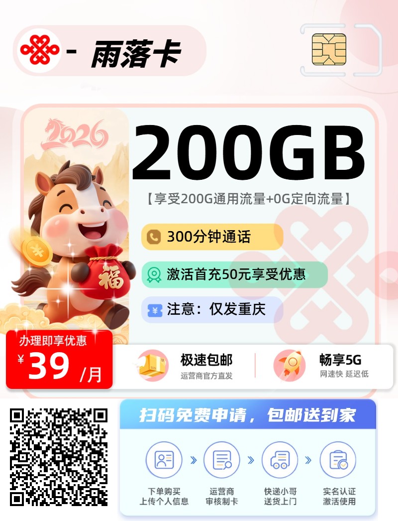 2026年(最新)重庆流量卡推荐高性价比，联通移动电信广电卡，每日更新，免费申请