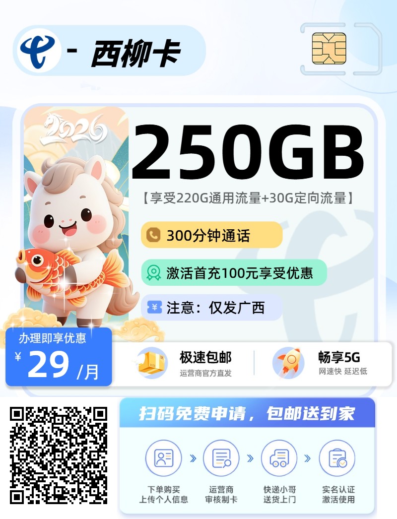 2026年(最新)广西流量卡推荐高性价比，联通移动电信广电卡，每日更新，免费申请