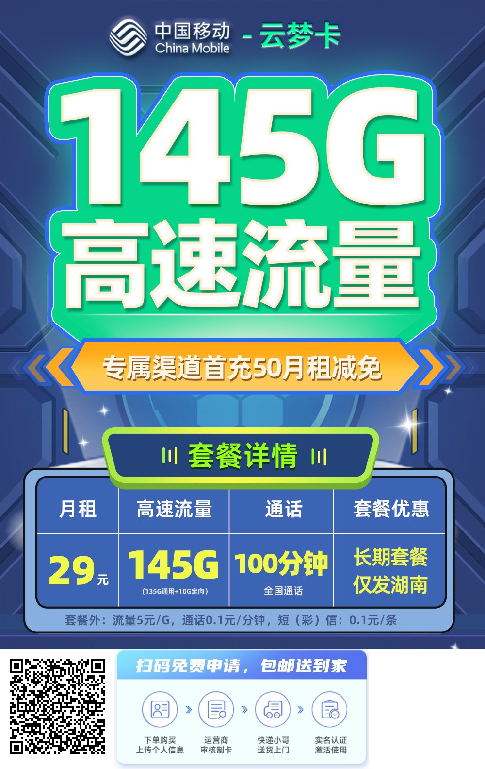 2025年(最新)湖南流量卡推荐高性价比，联通移动电信广电卡，每日更新，免费申请