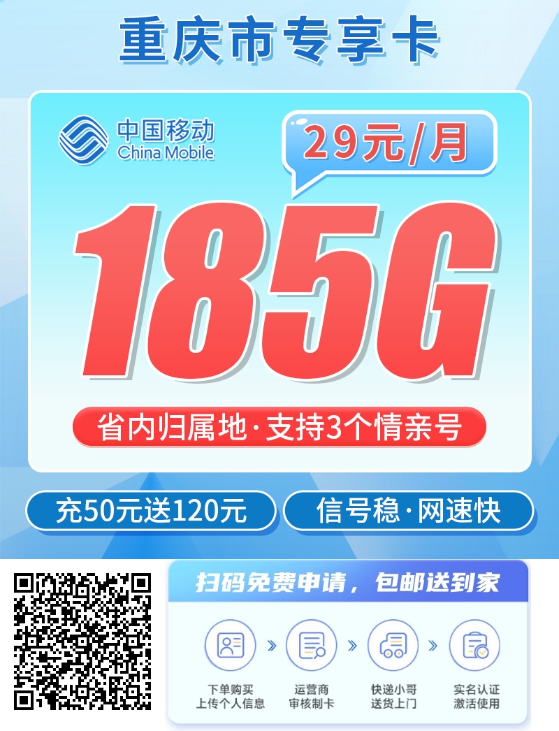 2025年(最新)重庆流量卡推荐高性价比，联通移动电信广电卡，每日更新，免费申请
